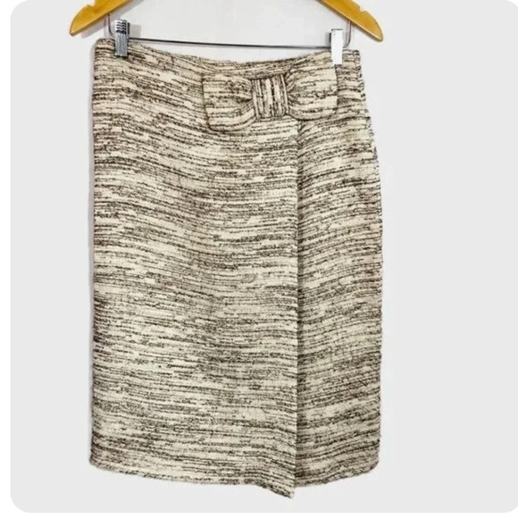 Zara Cream & Brown Tweed Bow Pencil Skirt - Size 4 - Picture 1 of 12